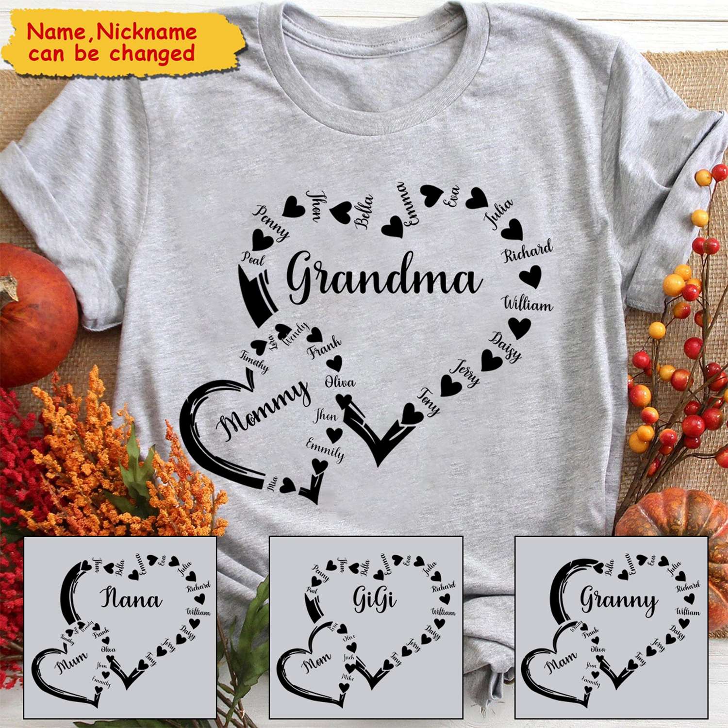 Mom Grandma And Kids Sweet Hearts Personalized T-shirt