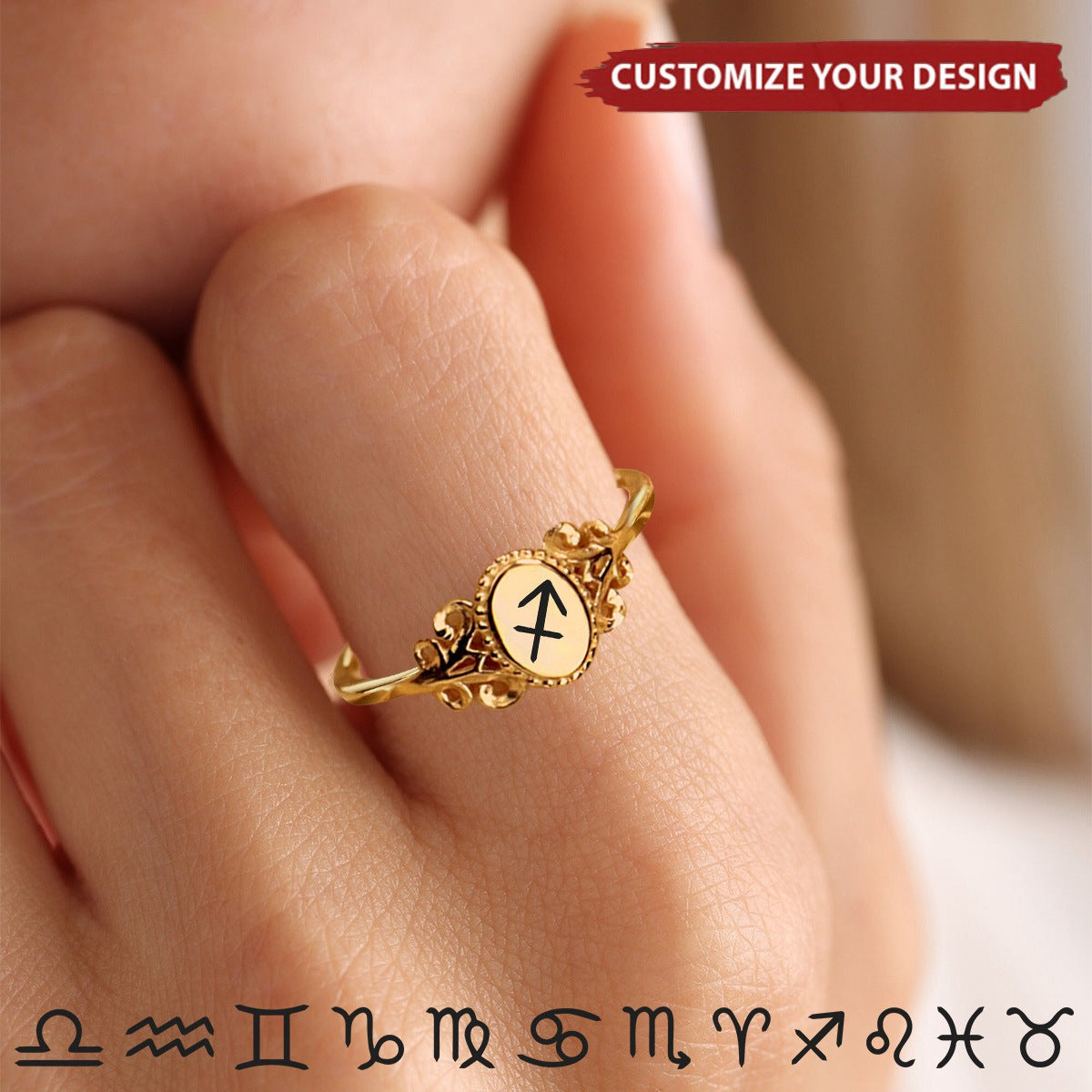 Zodiac Sign Signet Ring For Women - Personalized Star Sign Ring