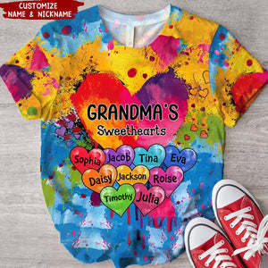 Vibrant Heart Paint Splatter Grandma Mom Kids Personalized 3D T-shirt