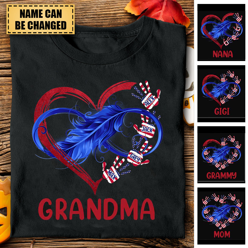 4th Of July Grandma Grandkids Infinity Love Custom Nickname Names Familia Gift T-shirt