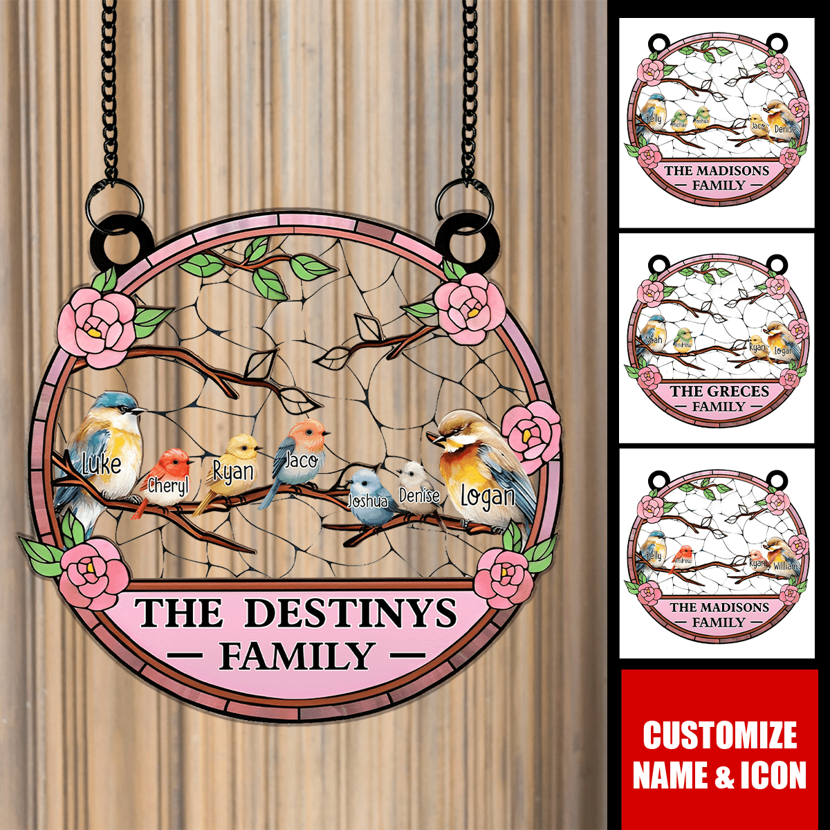 Family Bird - Personalized Window Hanging Suncatcher Ornament