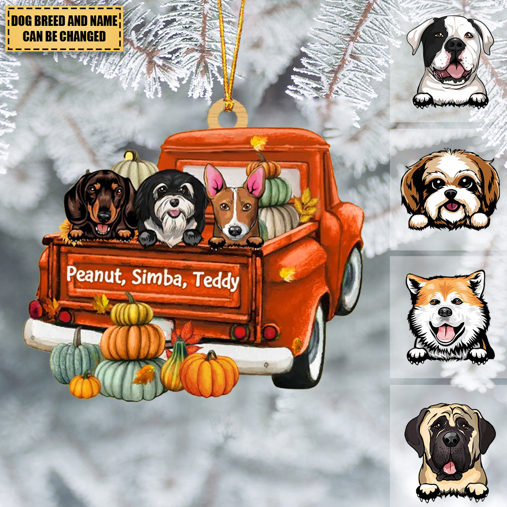 Fall Season Dogs Truck Pumpkin Personalized Acrylic Ornament