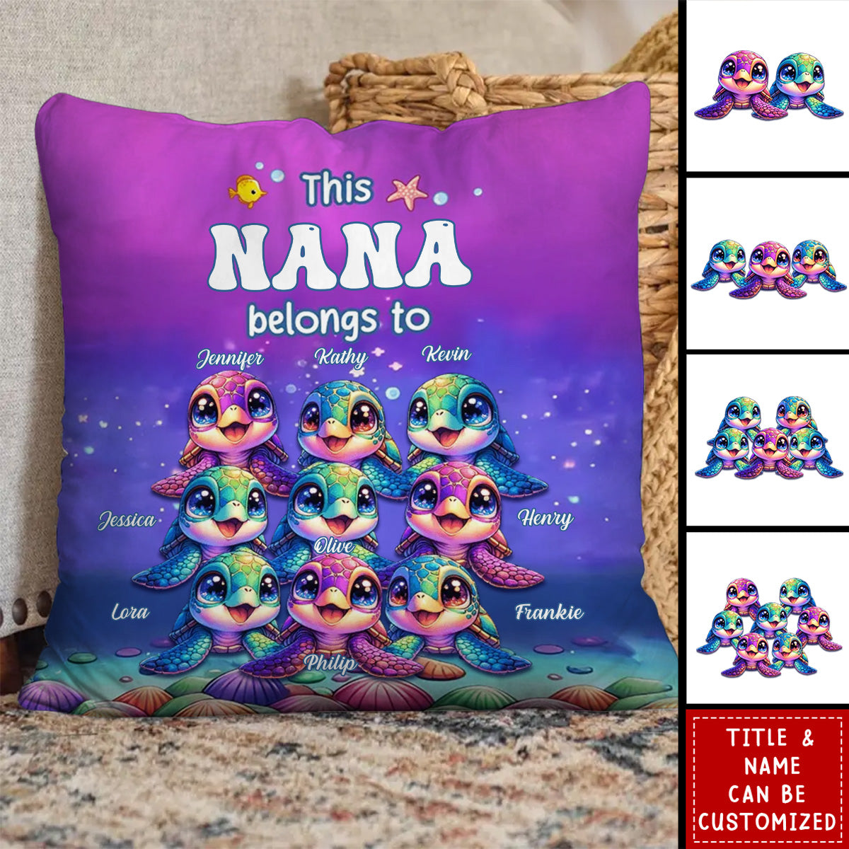 This Grandma Belongs To Colorful Turtle Personalized Pillow