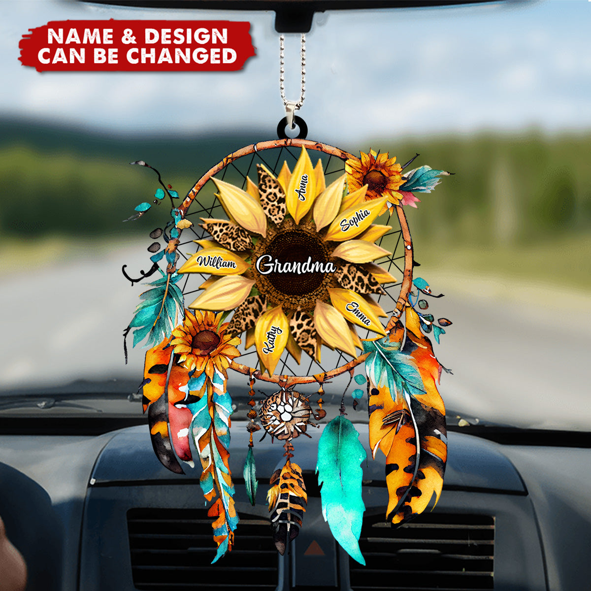 Sunflowers Dreamcatcher - Personalized Acrylic Ornament - Gift For Grandma, Mom