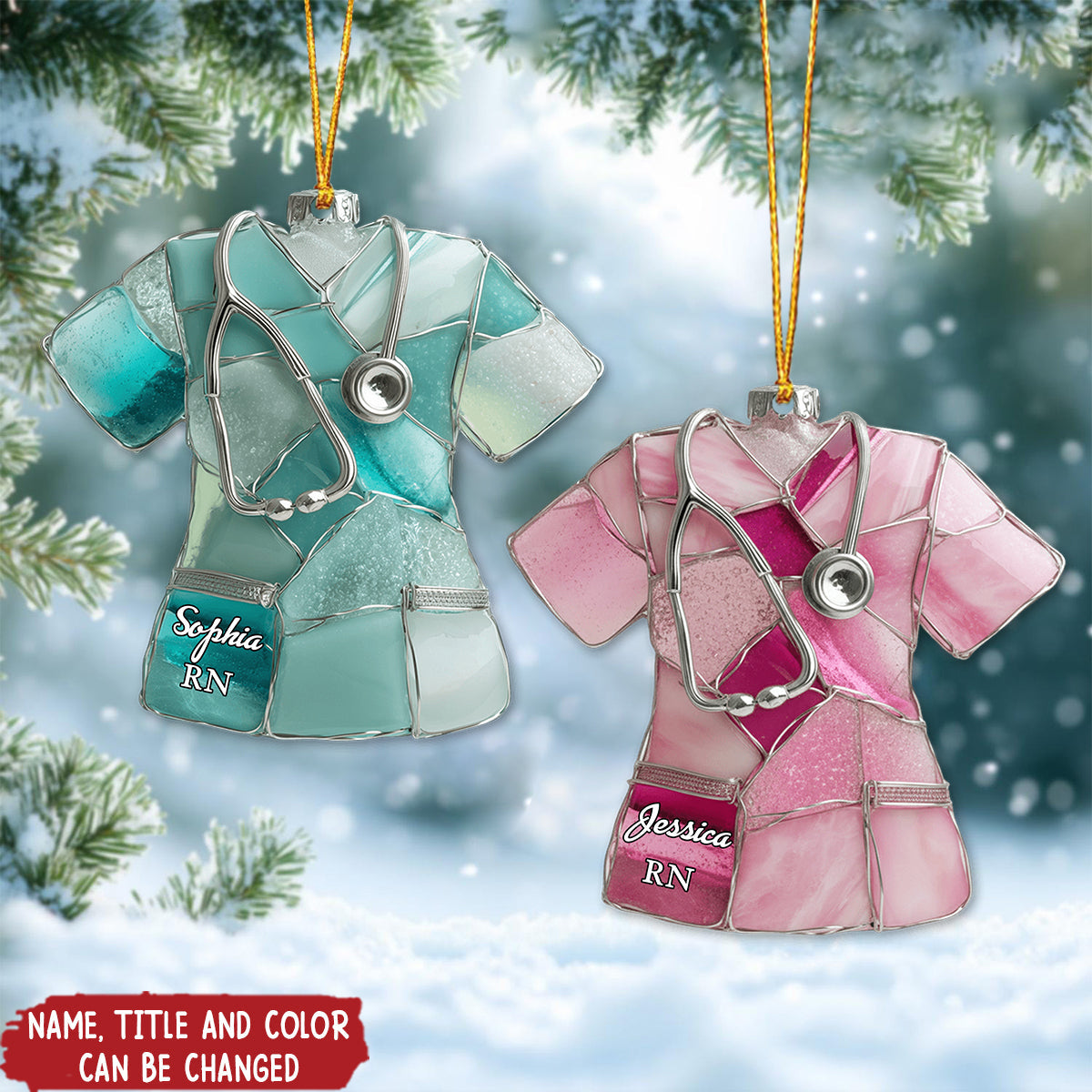 Sea Glass Nurse Scrub - Personalized Christmas Acrylic Ornament