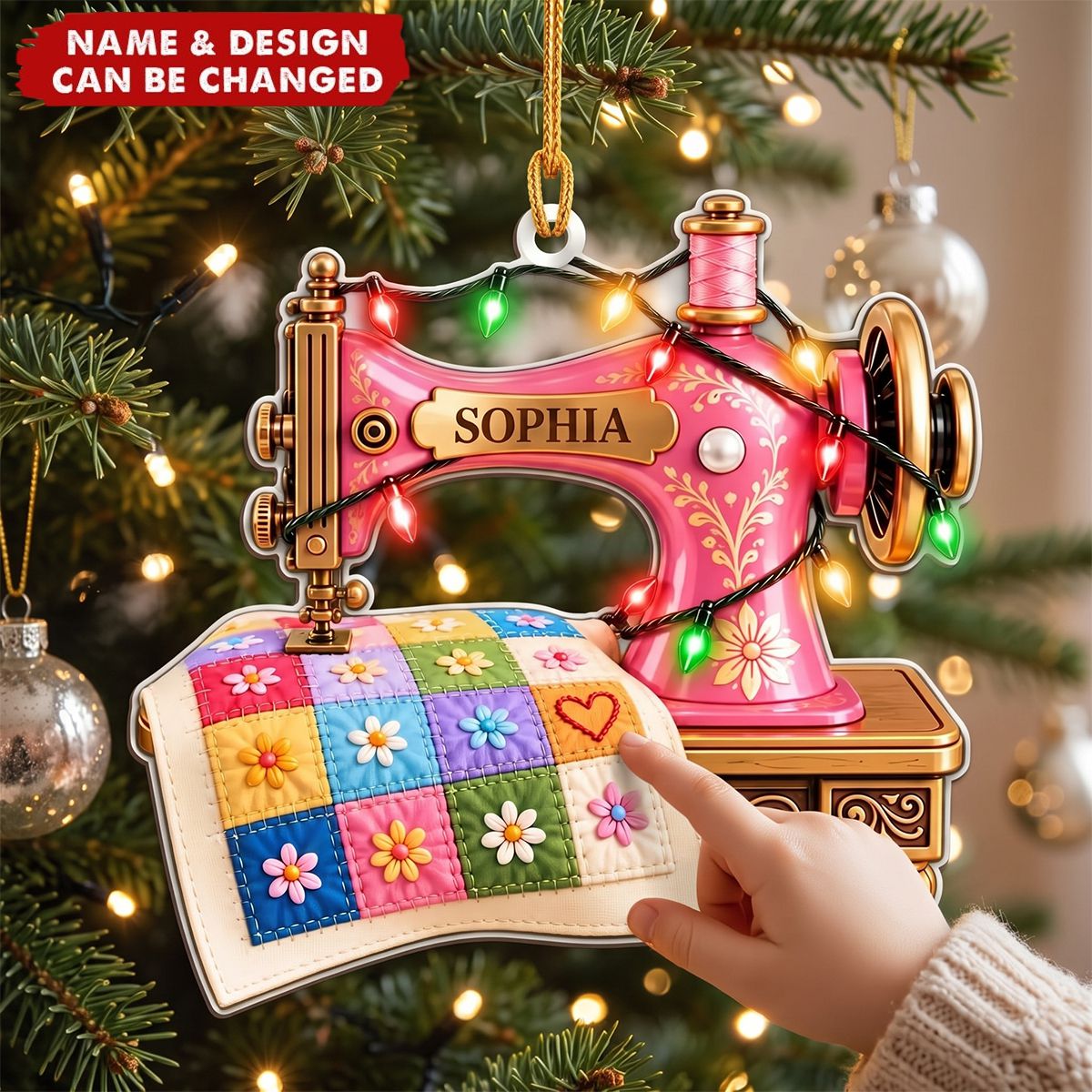 Personalized Sewing Machine Acrylic Ornament , Custom Quilter Christmas Decor,