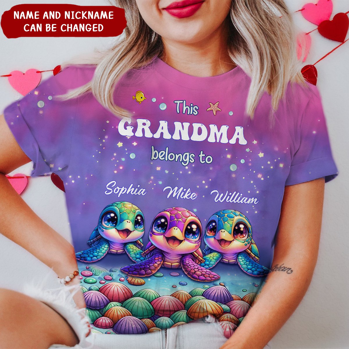 This Grandma belongs to Colorful Turtle Personalized 3D T-shirt