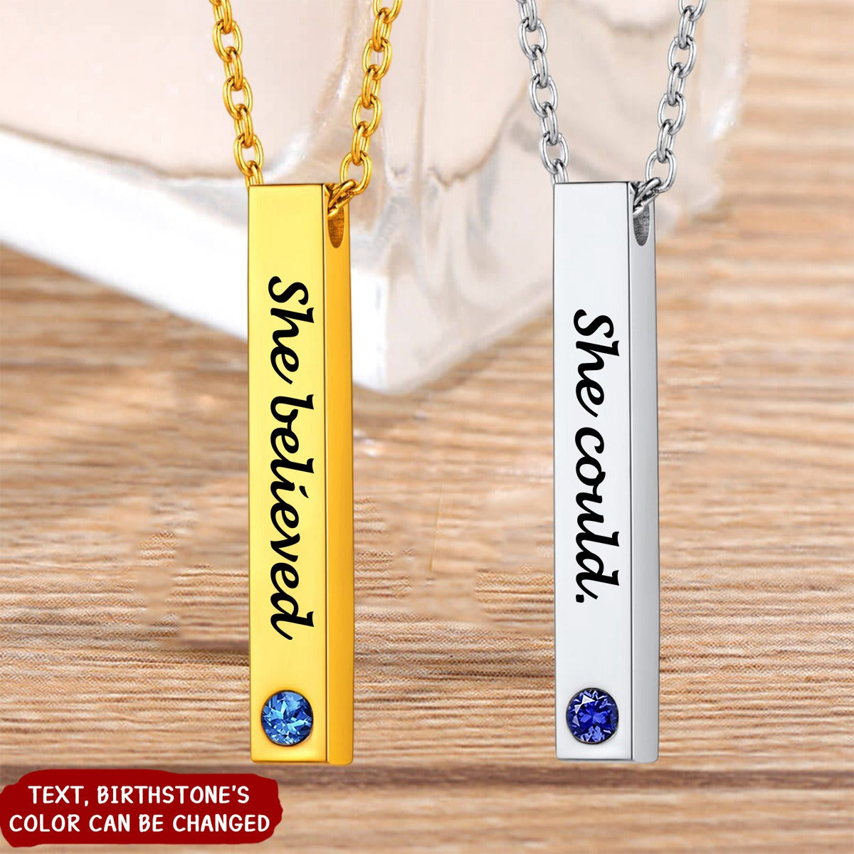 Personalized Engravable Birthstone Bar Necklace