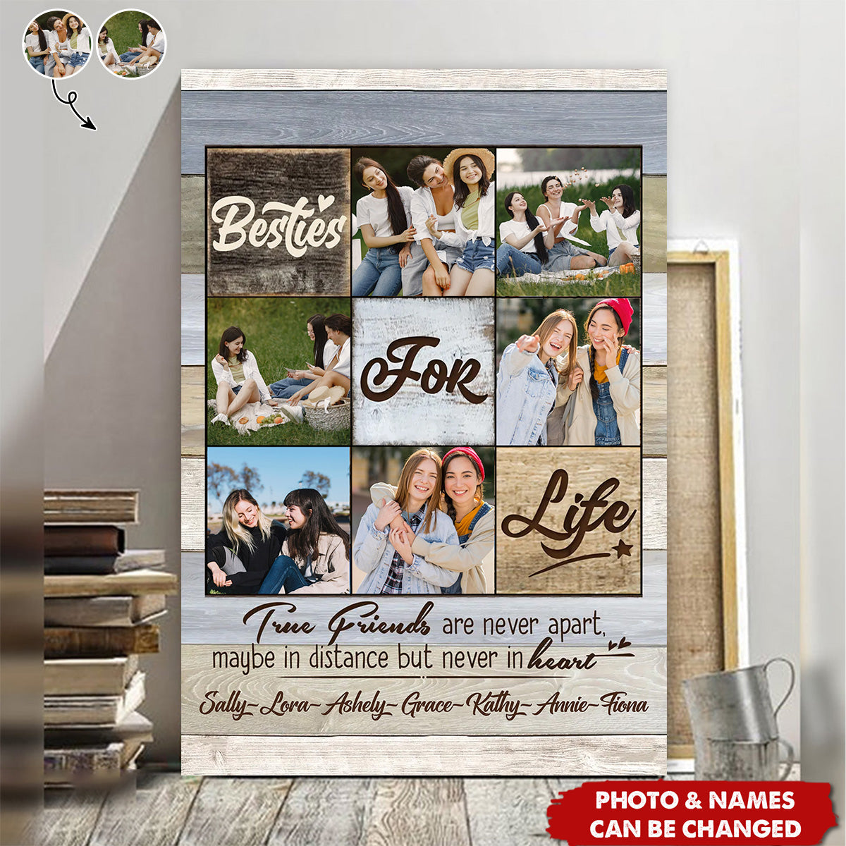 Besties For Life Custom Photo Canvas, Gift Ideas For Friends