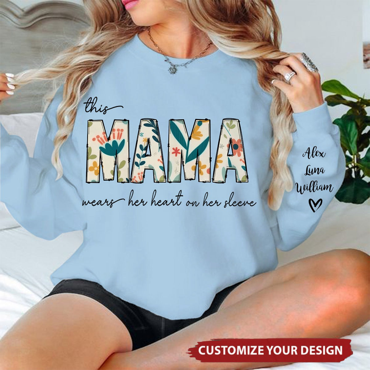 Custom Grandma Nana Nickname with Grandkids Name on Sleeve Personalized Sweatshirt
