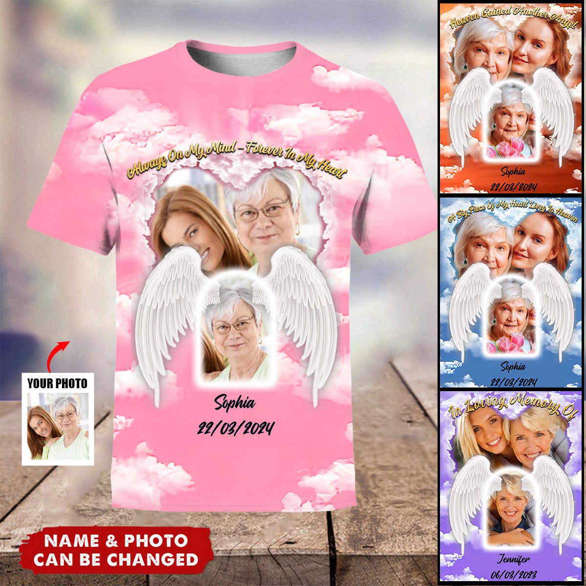 Heaven Gained Another Angel Personalized Photo 3D All Over Print Shirt Memorial Gift