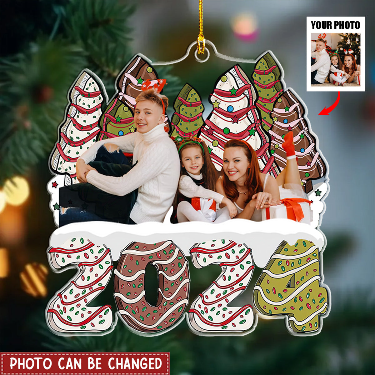 Custom Photo Family Christmas Tree Cake - Personalized Acrylic Ornament