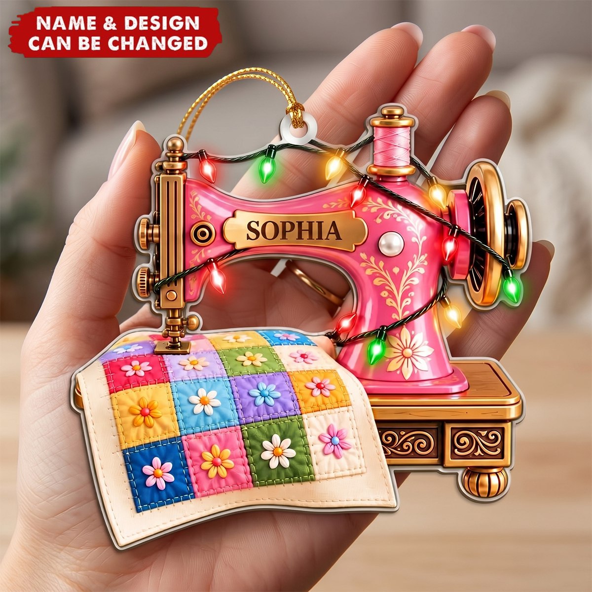 Personalized Sewing Machine Acrylic Ornament , Custom Quilter Christmas Decor,