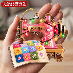 Personalized Sewing Machine Acrylic Ornament , Custom Quilter Christmas Decor,