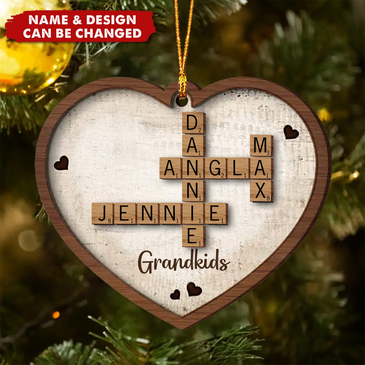 Grandkids Crossword Puzzle Art Personalized 2-Layer Wooden Ornament, Christmas Gift For Grandma, Gift For Mom