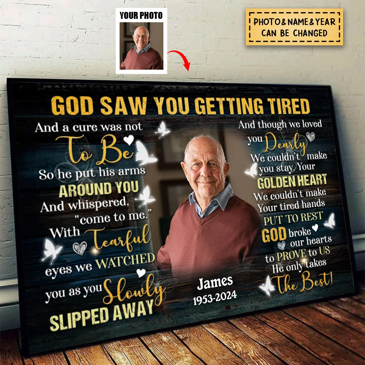 Personalized Photo Canvas, Memorial Gifts - God Saw You Getting Tired