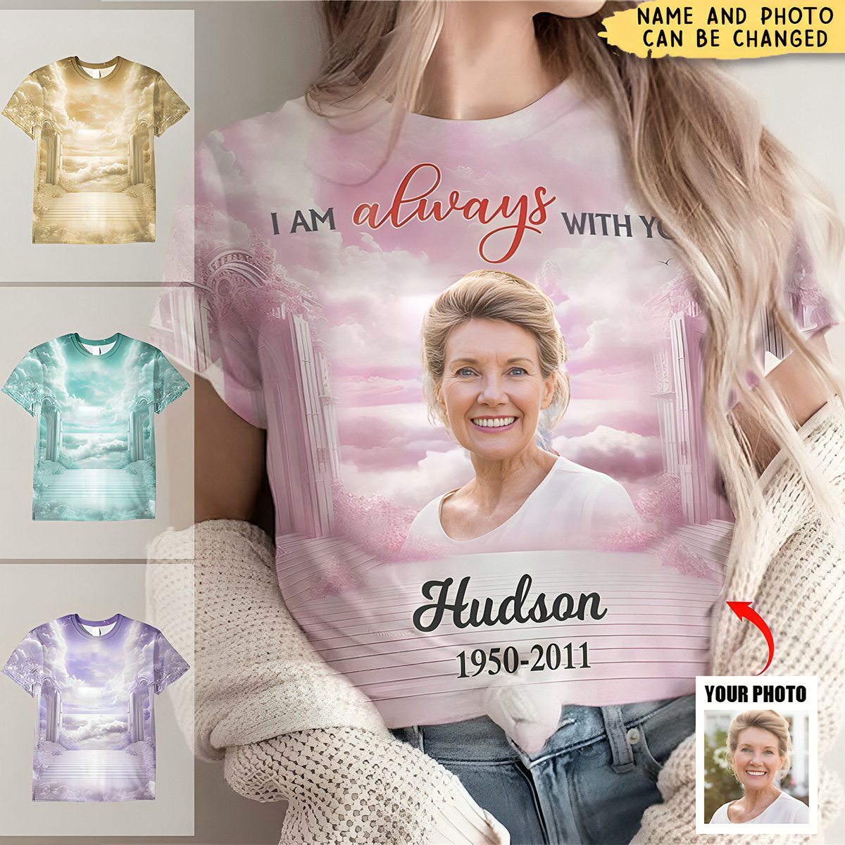 Memorial Upload Photo Heaven Gate Sky, In Loving Memory Personalized 3D T-shirt