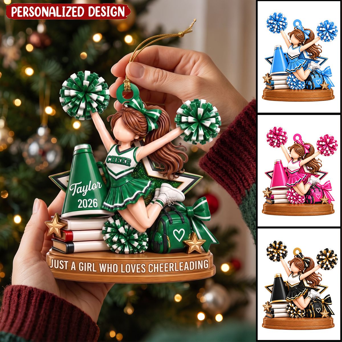 Custom Cheerleader Girl Ornament, Cheerleader Christmas Ornament
