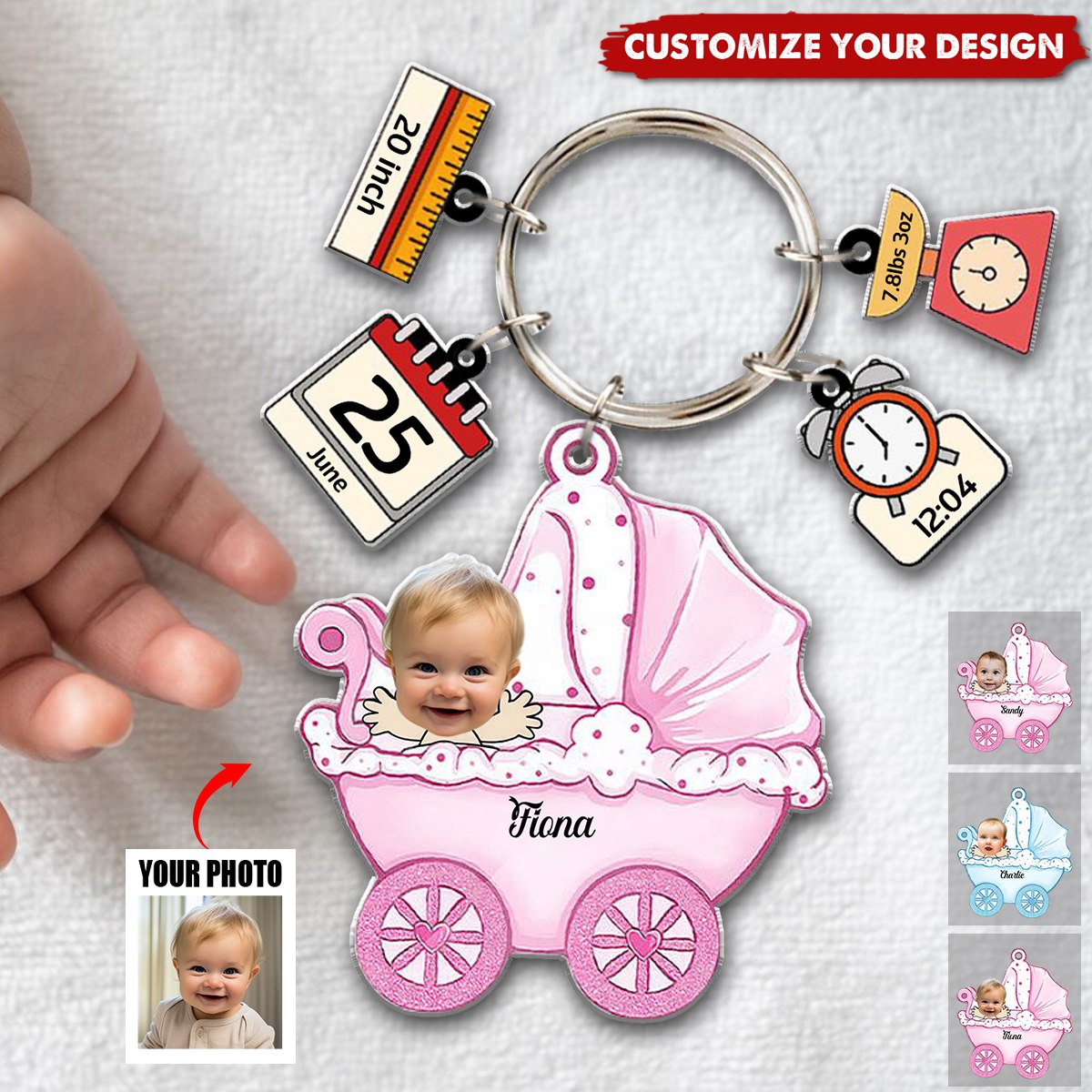 Baby In Stroller With Tag Personalized Acrylic Keychain