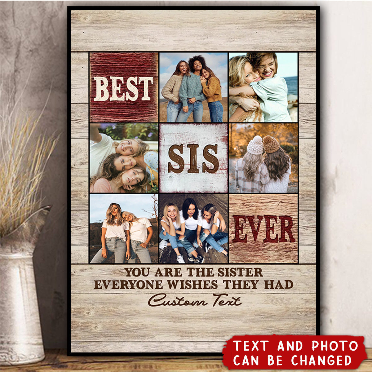 Best Sister Ever Photo Collage Gift, Personalized Sister Photo Collage Canvas