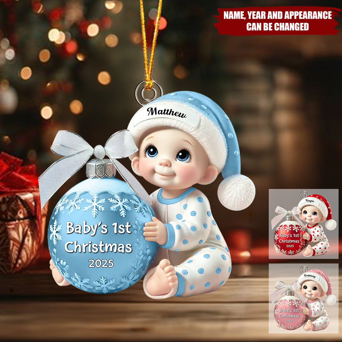 Baby Holding Christmas Bauble - Personalized Acrylic Flat Ornament