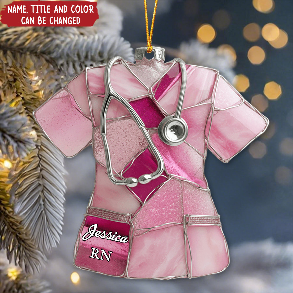 Sea Glass Nurse Scrub - Personalized Christmas Acrylic Ornament