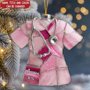 Sea Glass Nurse Scrub - Personalized Christmas Acrylic Ornament