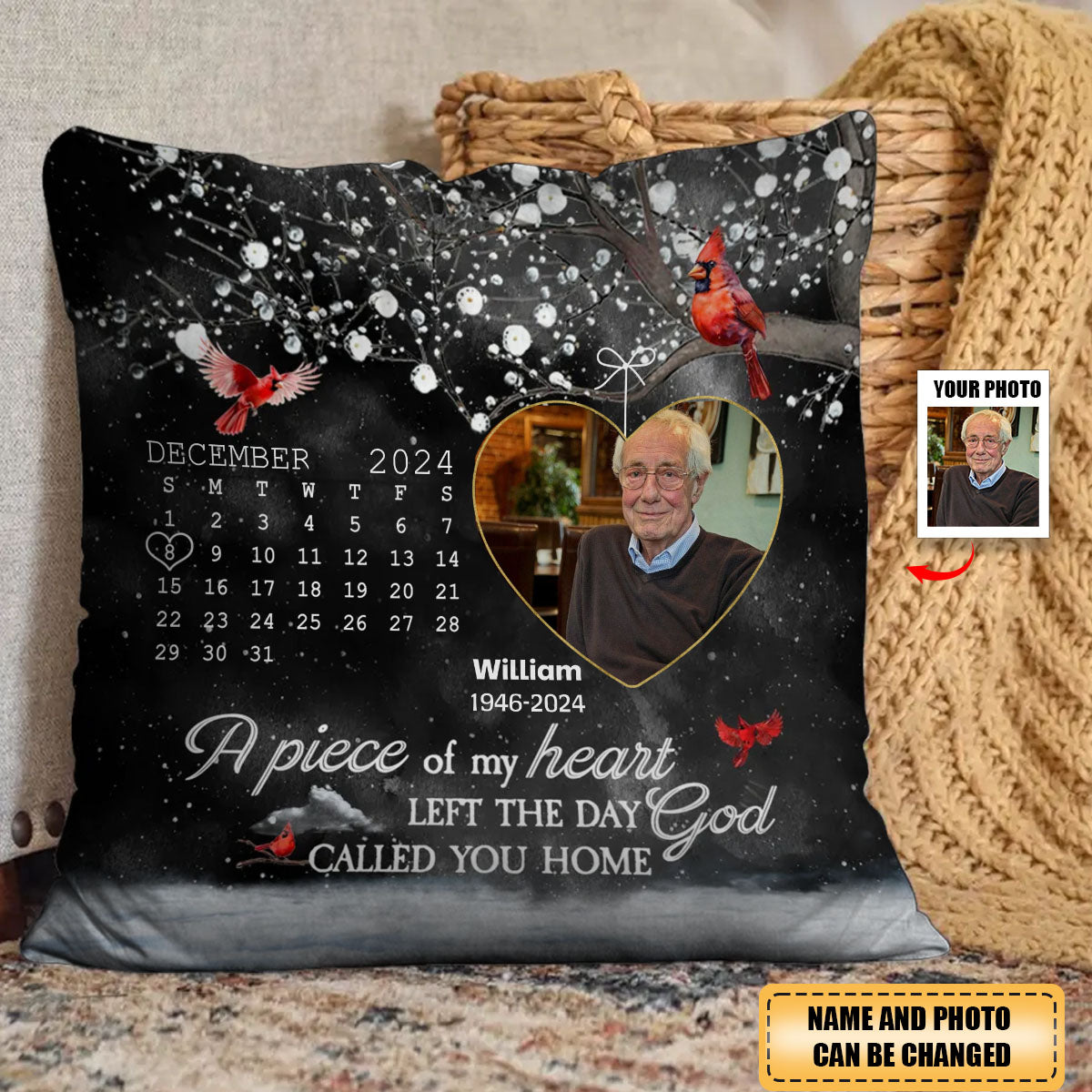 Personalized A Piece Of My Heart Left The Day God Called You Home Custom Date Pillow