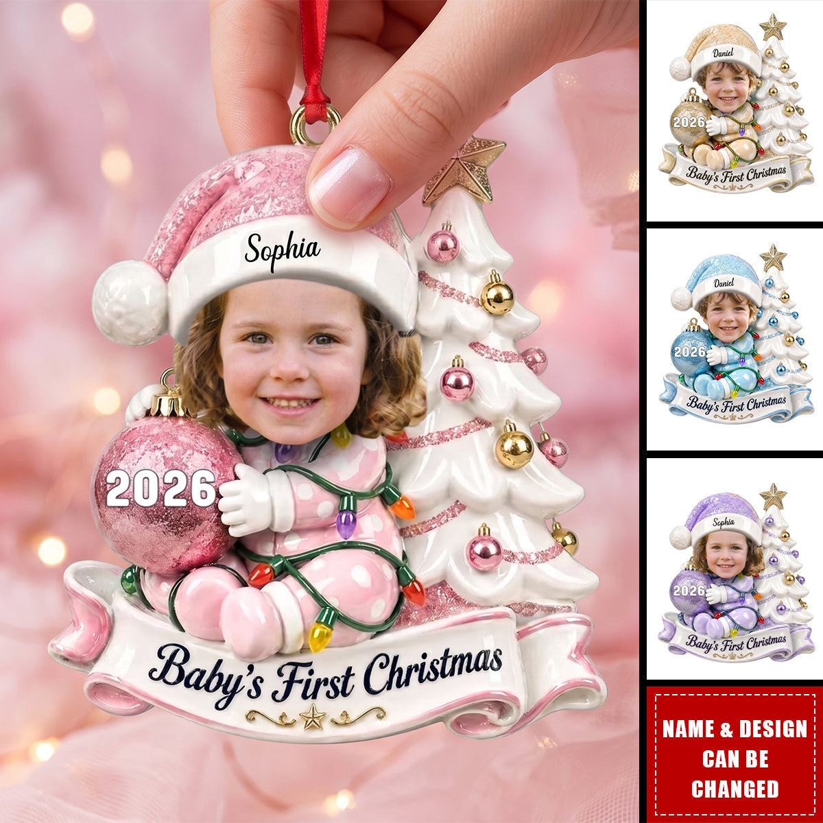 Custom Photo First Christmas Acrylic Ornament - Personalized Christmas Baby Shower, Gender Reveal Gifts