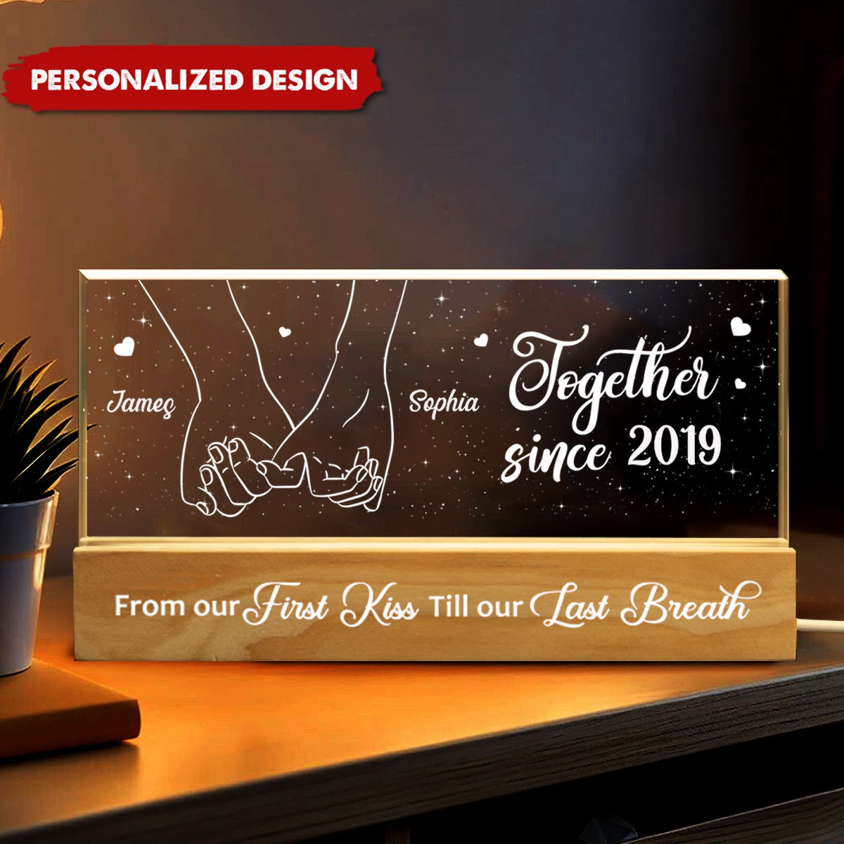 Couple Holding Hands Personalized Acrylic Block LED Night Light