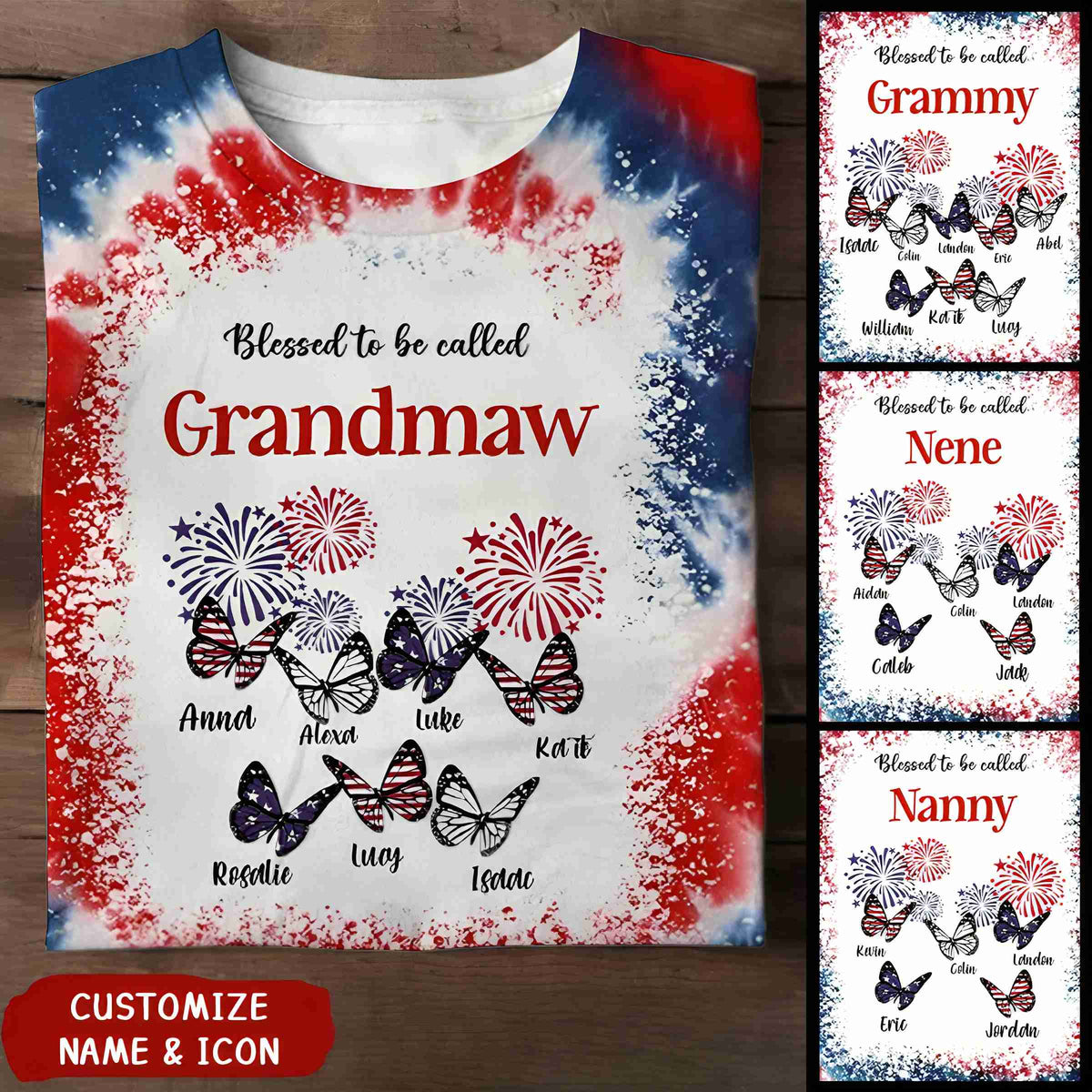 Blessed To Be Called Grandma Butterfly Kid Name Personalized 3D T-shirt
