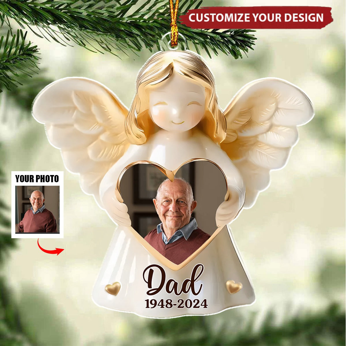 Custom Photo Remembered With Love - Personalized Acrylic Ornament, Christmas Gift For Family Members