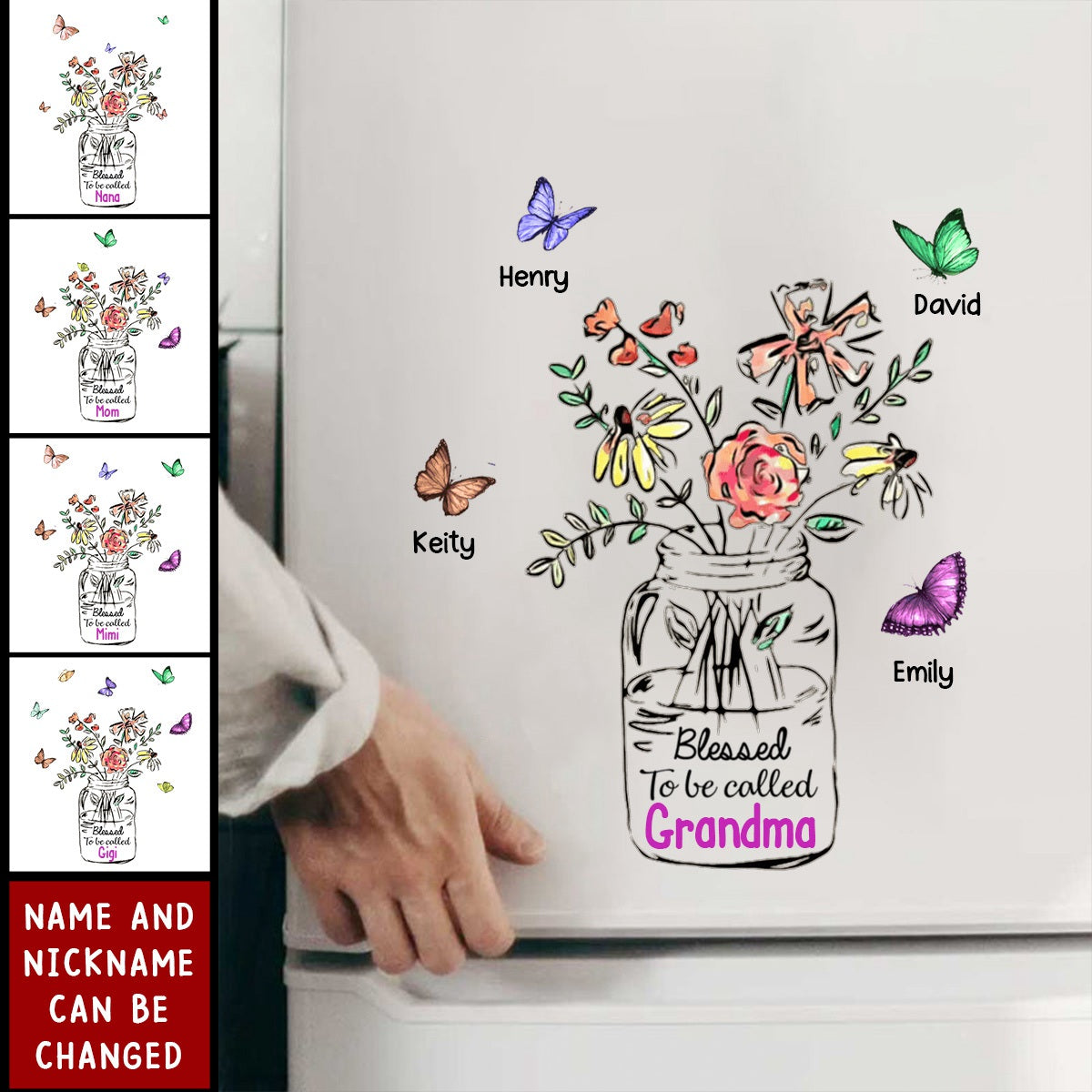 Blessed To Be Called Grandma Mom Vase of Flower Personalized Decal Sticker