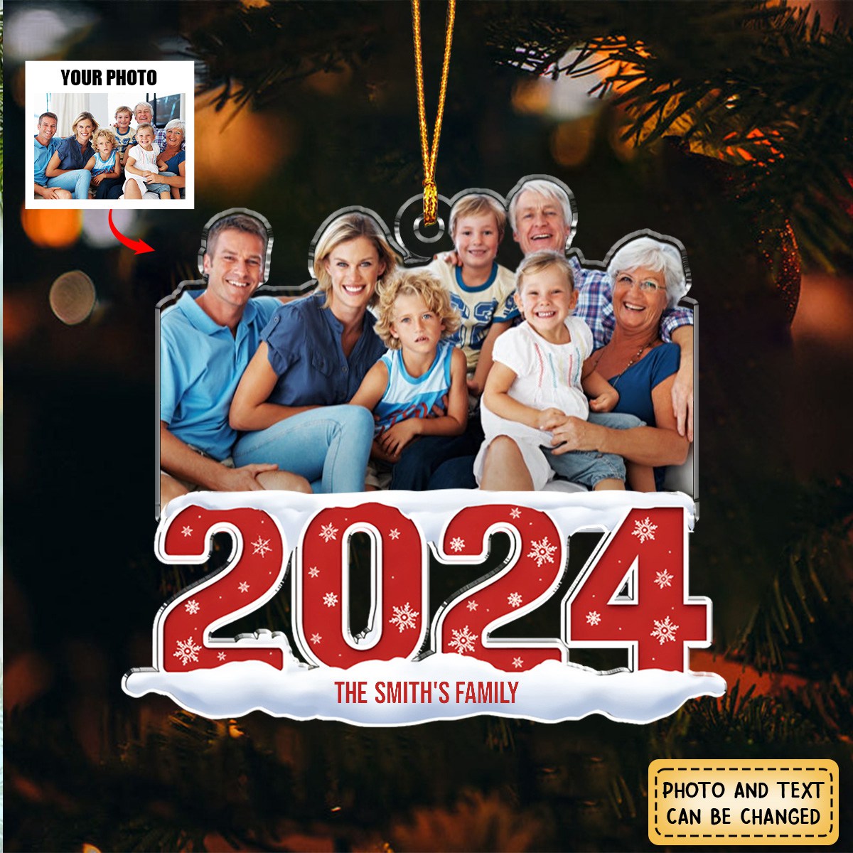 Custom Photo Family 2024 - Personalized Custom Acrylic Ornament