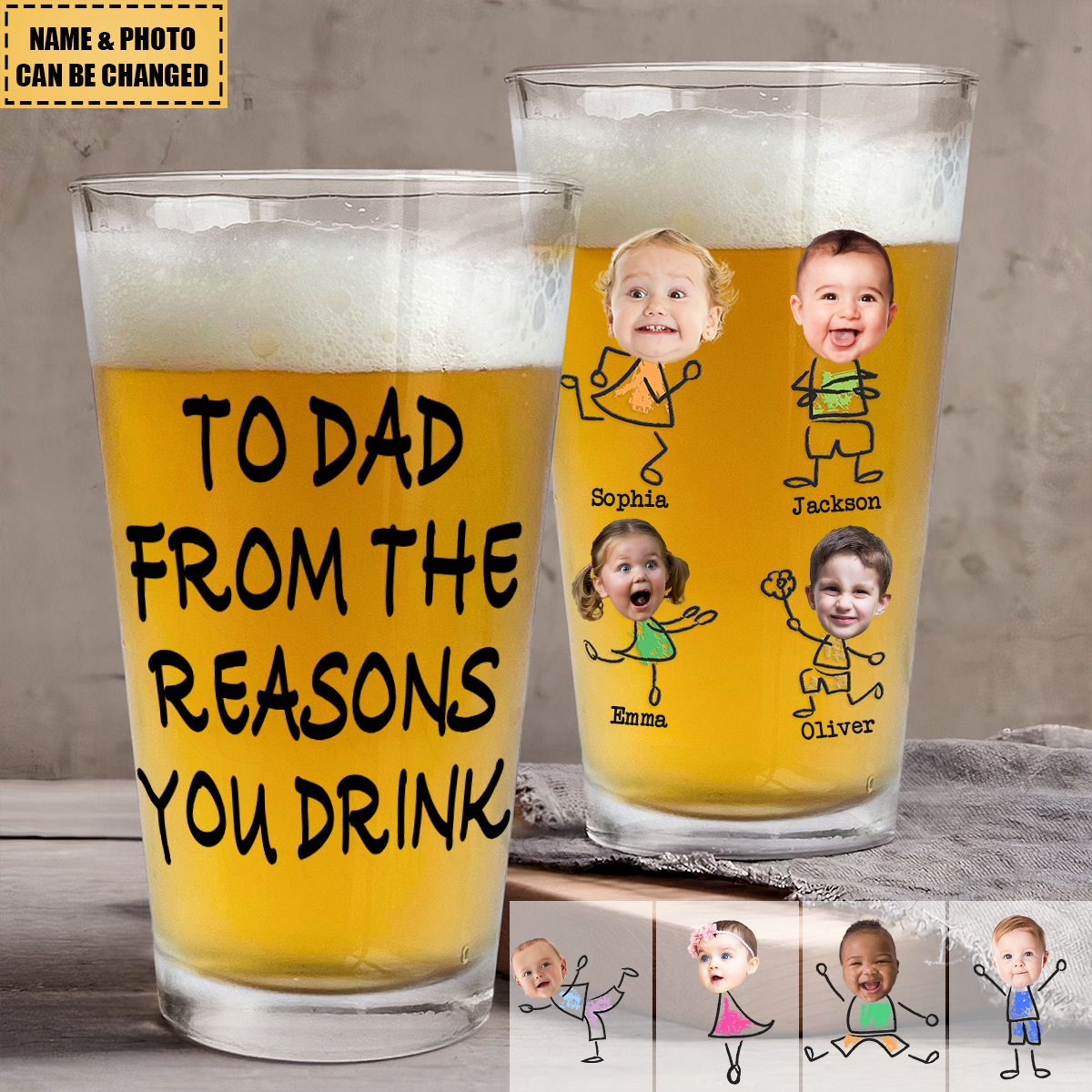 To Dad From The Reasons You Drink - Personalized Photo Beer Glass