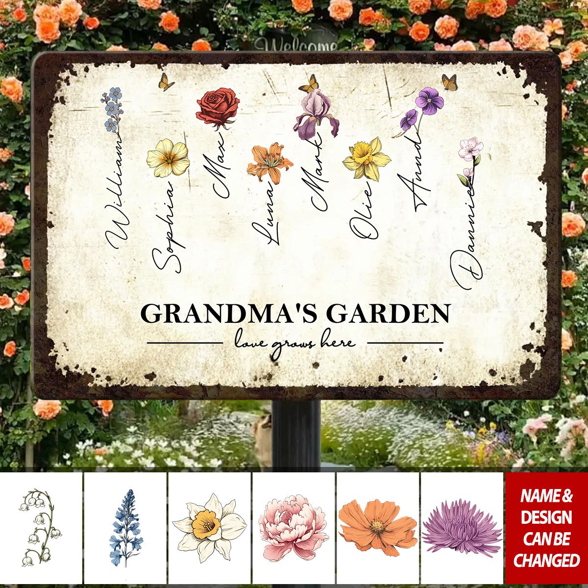 Love Grows Here - Personalized Custom Metal Sign - Gift For Grandma