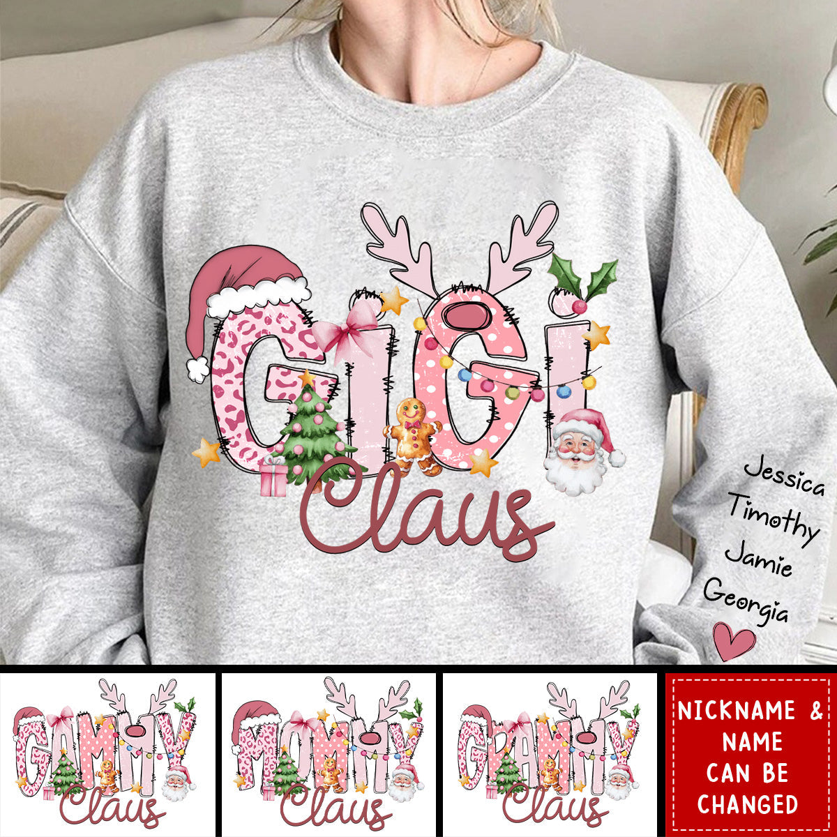 Pink Trend Gigi Claus Personalized Sweatshirt, Christmas Gift for Grandma