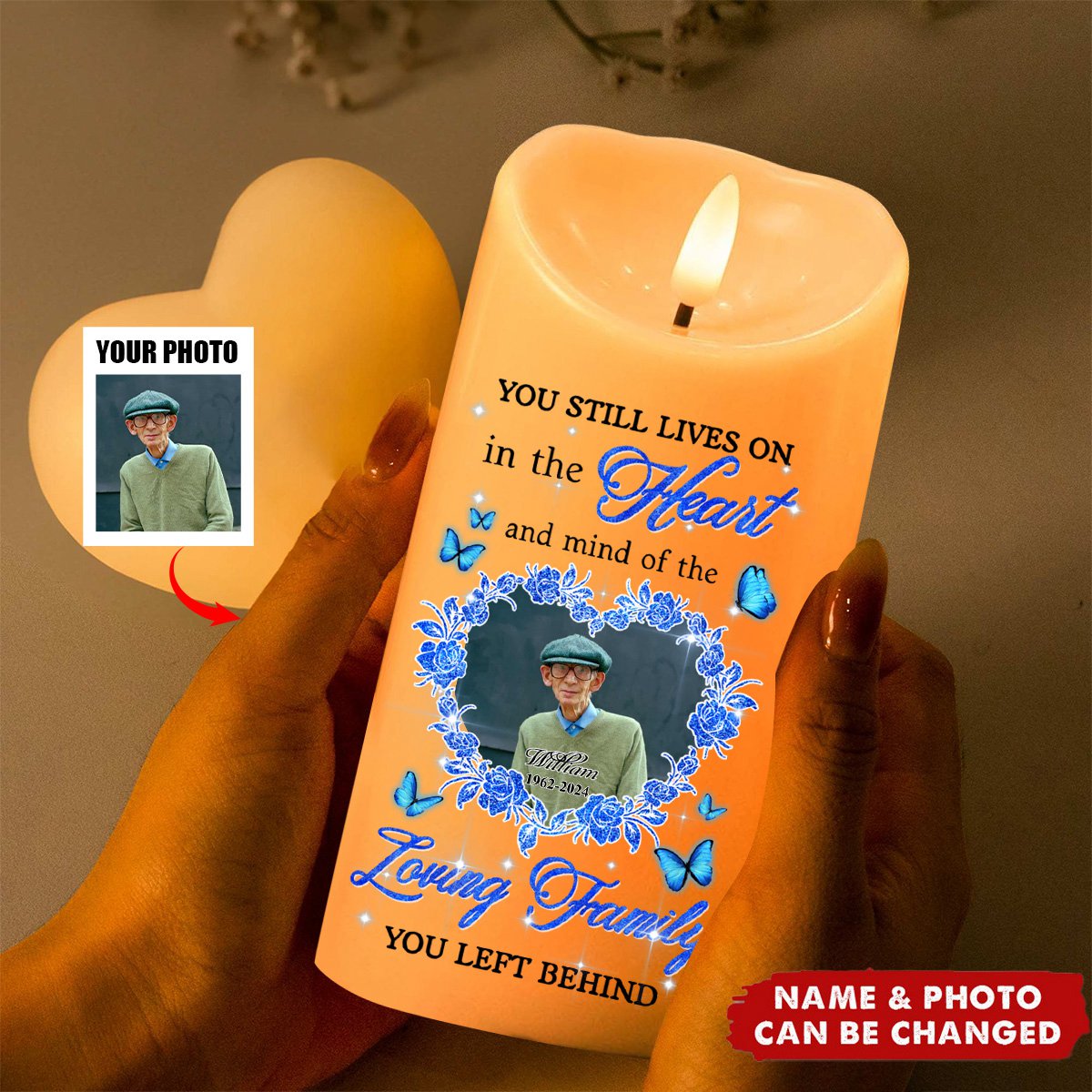 Custom Photo Memories LED Candle - Personalized Flameless LED Candle - Christmas Gift, Sympathy Gift For Family Members