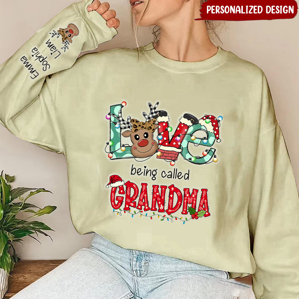 Christmas Reindeer Grandma Personalized Sleeve Custom Sweatshirt