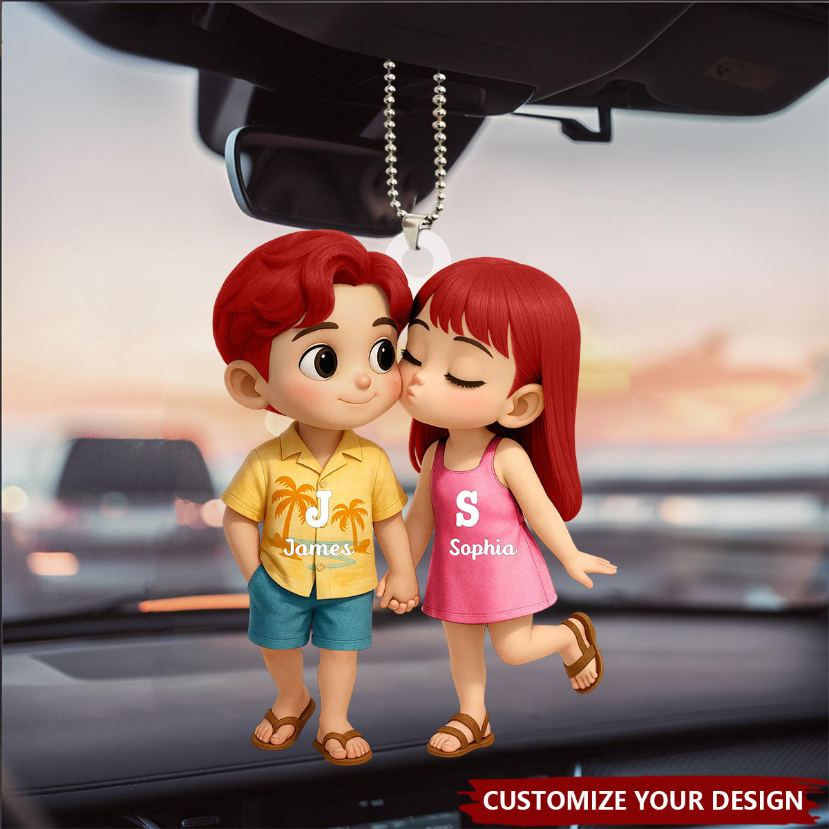 Cute Cartoon Couple Summer Vibe Personalized Acrylic Ornament, Gift for him, Gift for her