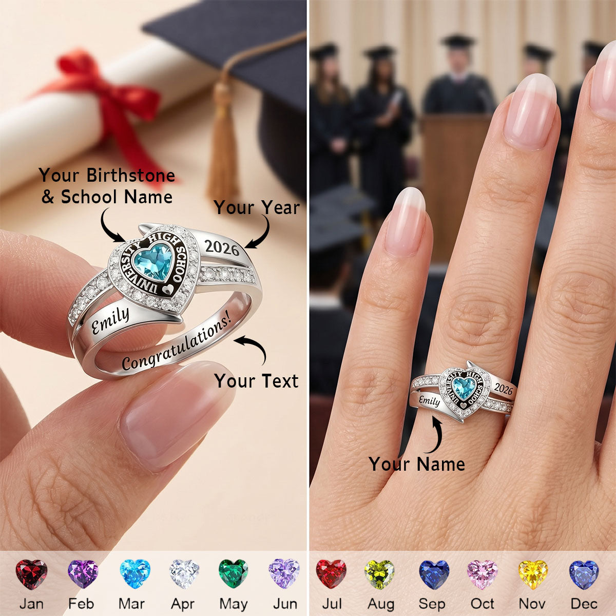 Every end is a new beginning - Personalized Birthstone Ring, Gift for Graduation
