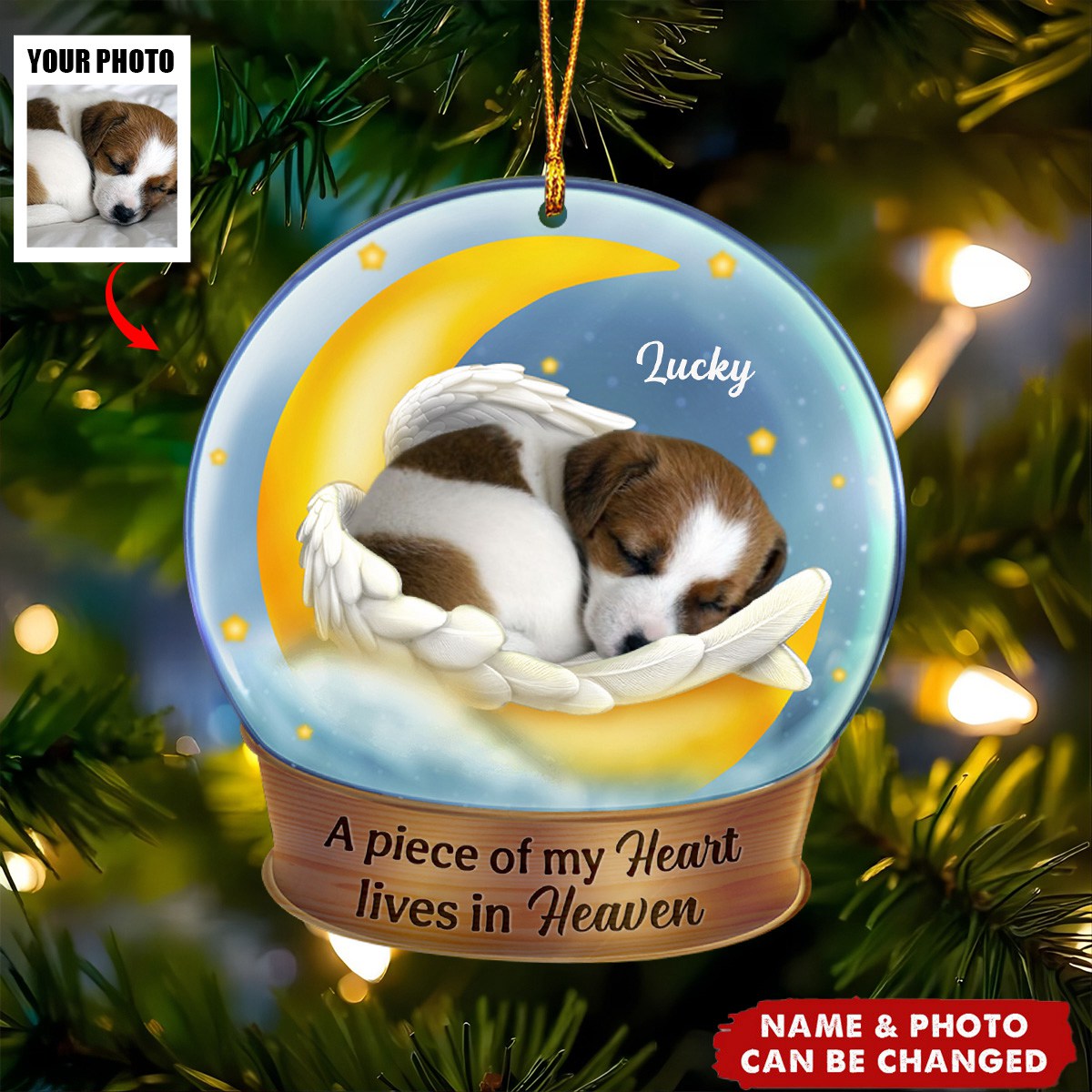 Custom Photo Dog Cat Sleeping On The Moon - Personalized Custom Shaped Acrylic Ornament