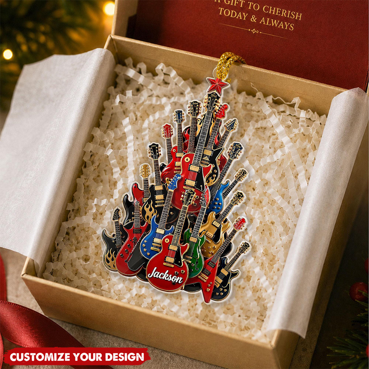 Personalized Guitar Tree Christmas Ornament, Custom Name Acrylic Ornament, 3 Style Options, Gift For Guitar Lovers & Musicians