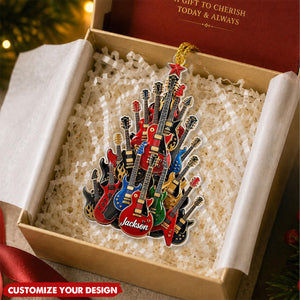 Personalized Guitar Tree Christmas Ornament, Custom Name Acrylic Ornament, 3 Style Options, Gift For Guitar Lovers & Musicians