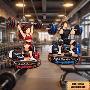 Custom Weightlifting Acrylic Ornament, Personalized Barbell Lifter Gift