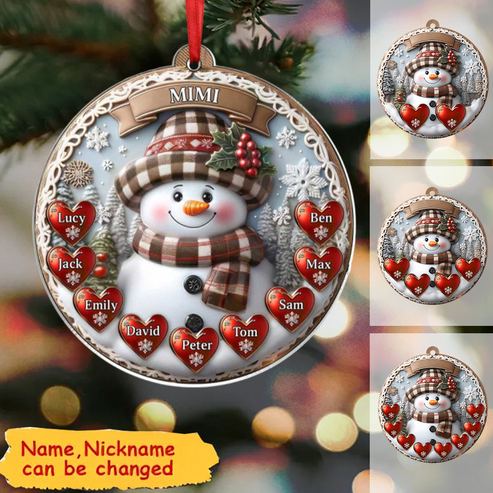Warm Vintage Snowman Grandma Mom Sweet Heart Kids Personalized Ornament
