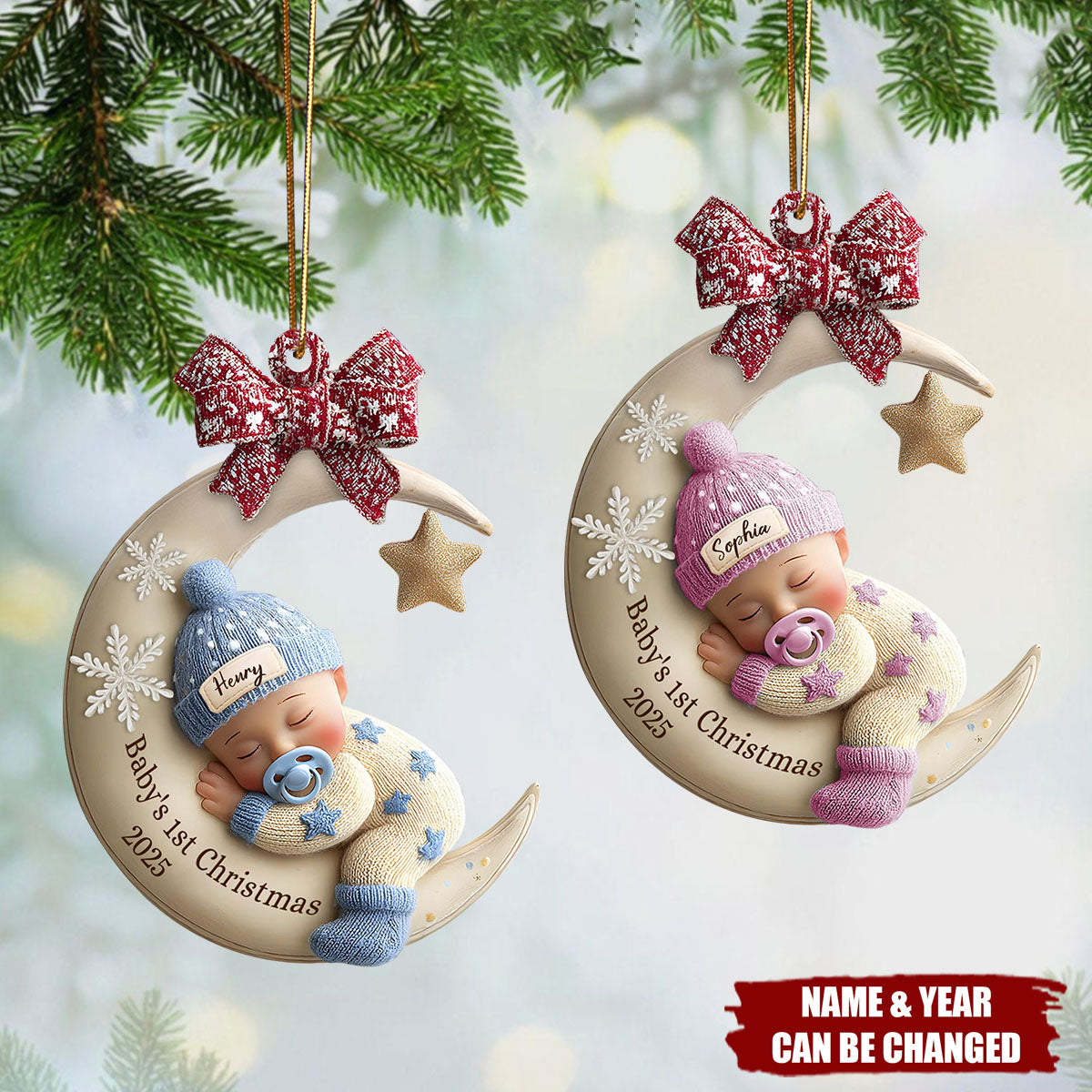 Baby’s First Christmas Ornament, Custom Moon Acrylic Keepsake