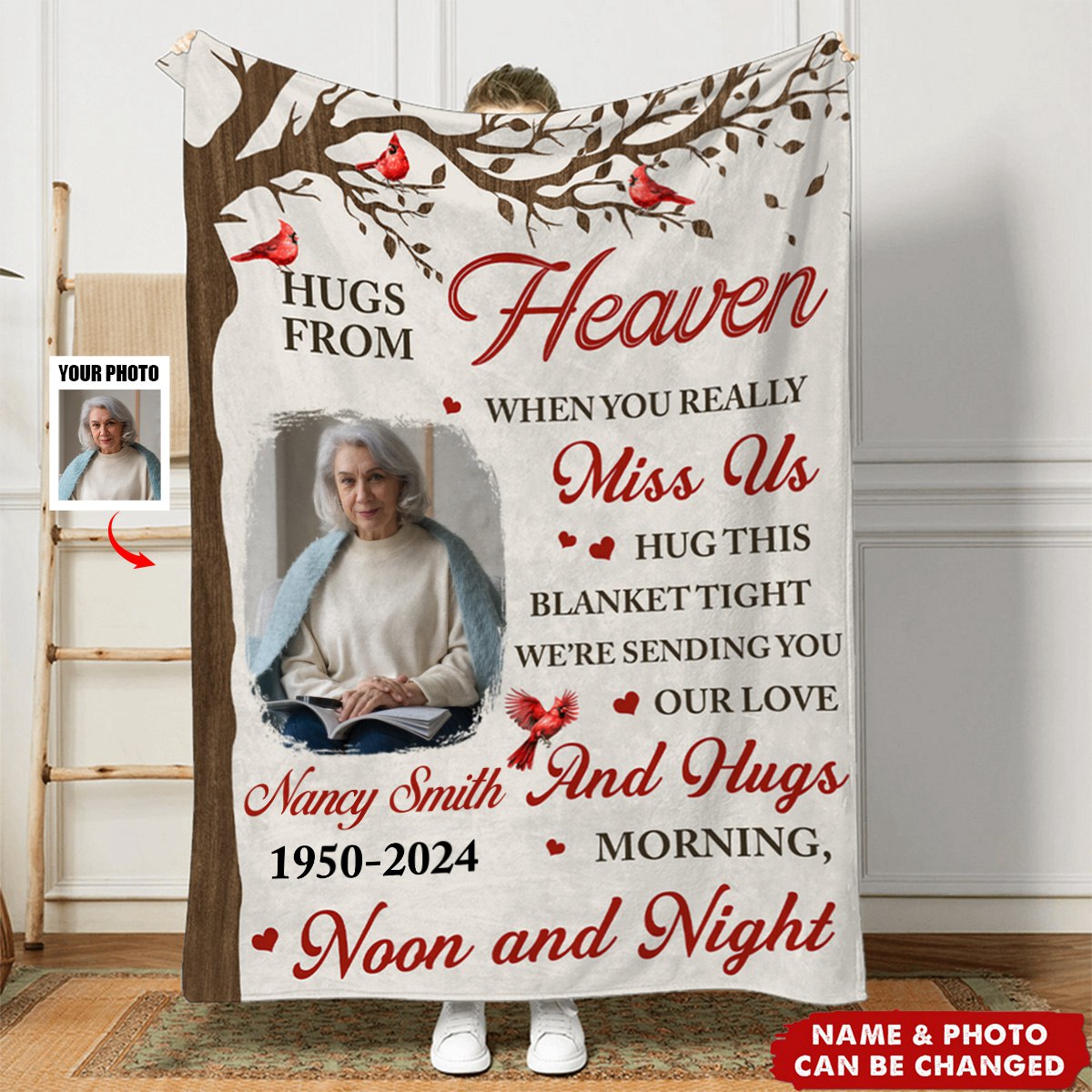 Custom Photo Memorial A Hug From Heaven - Personalized Photo Blanket - Christmas Gift For Family