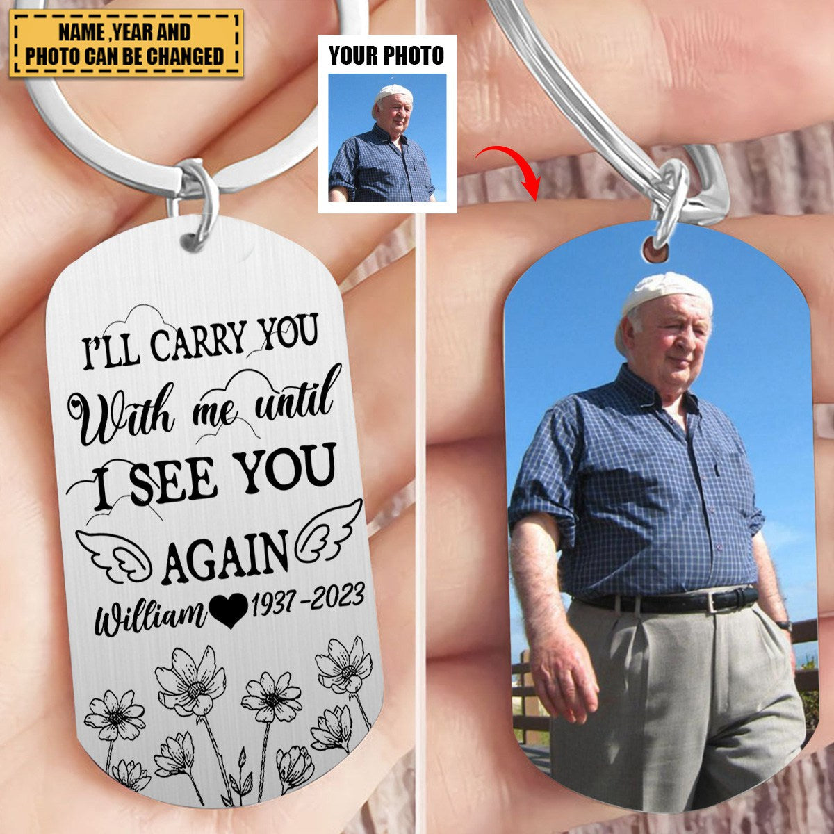 I'll Carry You With Me - Personalized Photo Stainless Steel Keychain - Memorial