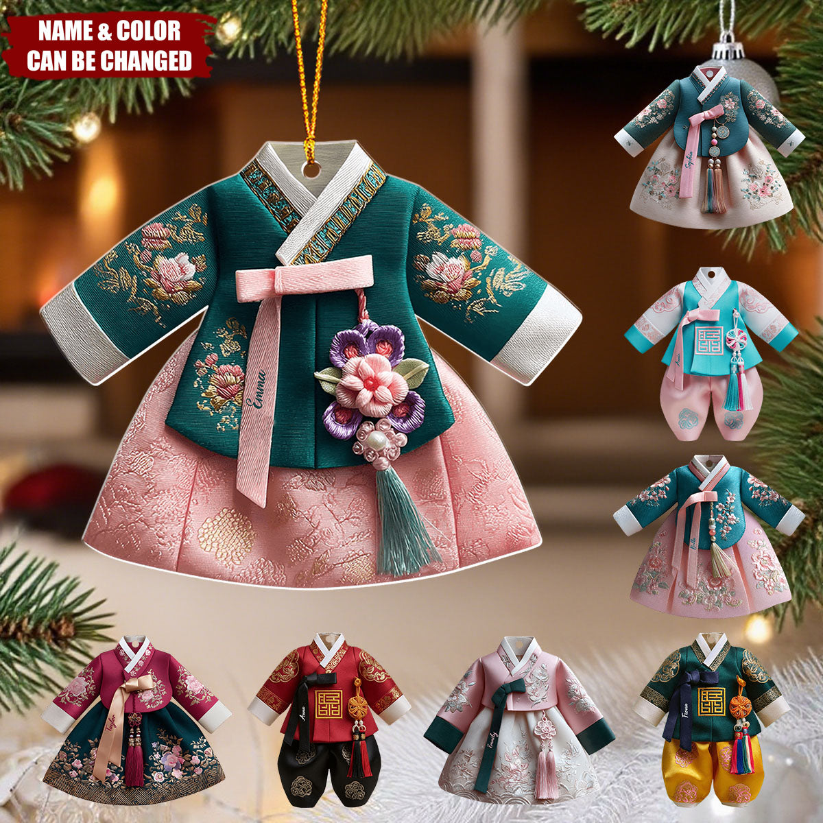 Personalized Korean Hanbok Dress Custom Christmas Acrylic Ornament
